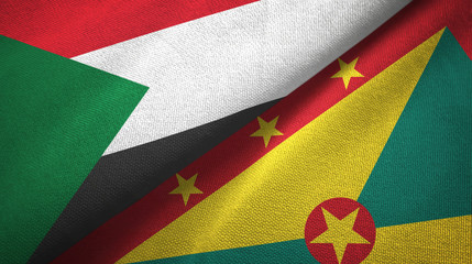 Sudan and Grenada two flags textile cloth, fabric texture