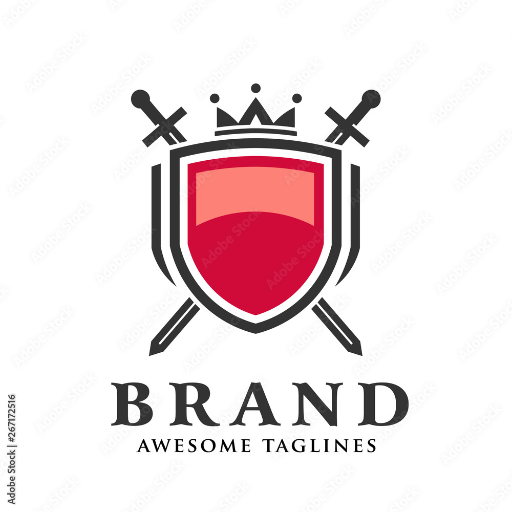 two crossed swords,shield with crown logo for uses as heraldic symbol ...