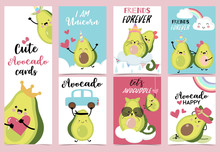 Collection Of Avocado Set With Heart,rainbow,car,horn And Cloud