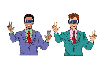 Poster - pop art businessmen with virtual reality glasses