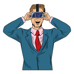 Sticker - Pop art businessman with VR cartoon