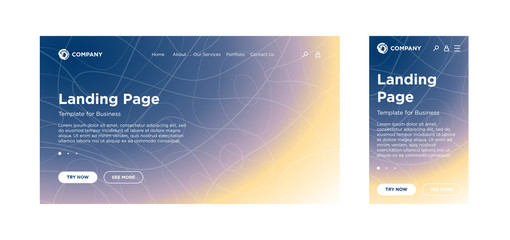 Poster - Landing page template desktop PC and mobile adaptive version. Minimal geometric fading effect background. Dynamic volume lines composition. Vector design for business corporate website or app