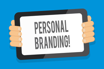 Poster - Word writing text Personal Branding. Business photo showcasing process of creating a recognizable professional name Color Tablet Smartphone with Blank Screen Handheld from the Back of Gadget