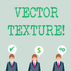 Poster - Word writing text photo Texture. Business photo showcasing A set of metrics calculated in the image processing Businessmen Each has their Own Speech Bubble with Optimization Cost Icons