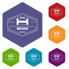 Poster - Welding icons vector colorful hexahedron set collection isolated on white 
