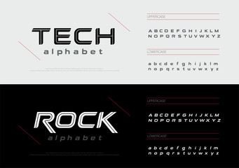 Aufkleber - Sport technology alphabet letters font set. Modern lettering designs typography fonts uppercase, lowercase and italic. vector illustration