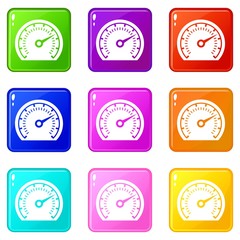Poster - Speedometer icons set 9 color collection isolated on white for any design