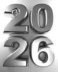 Poster - 2026 iin metallic chrome 3D letters - 3D rendering