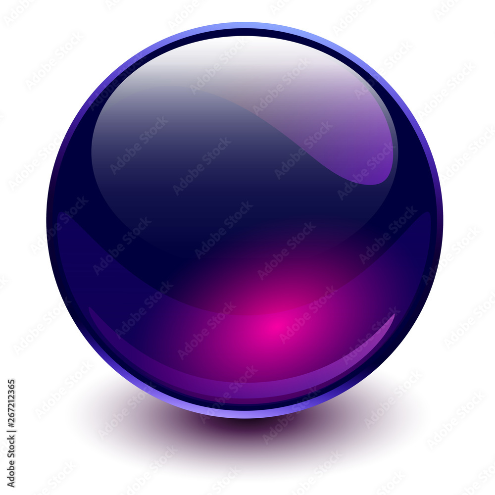 Glass sphere purple, vector shiny ball. - obrazy, fototapety, plakaty 