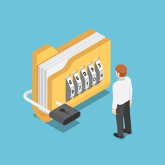 Aufkleber - Isometric businessman standing with folder with lock