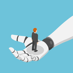 Poster - Isometric businessman standing in ai robot hand