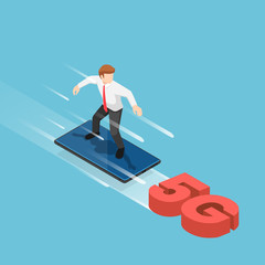 Poster - Isometric businessman use smartphone to surfing on the 5G signal