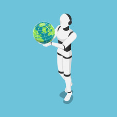 Aufkleber - isometric ai robot holding the world or earth globe