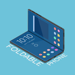Poster - Isometric foldable smartphone that display is flexible to bend