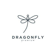 Poster - Minimalist elegant Dragonfly logo design with line art style  outline monoline icon illustration