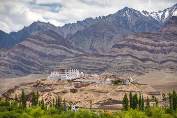 Wall Mural - Stakna gompa temple  buddhist monastery with Himalaya mountains at background