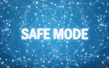 safe mode on digital interface and blue network background