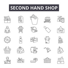 Second hand shop line icons, signs, vector set, outline concept, linear illustration