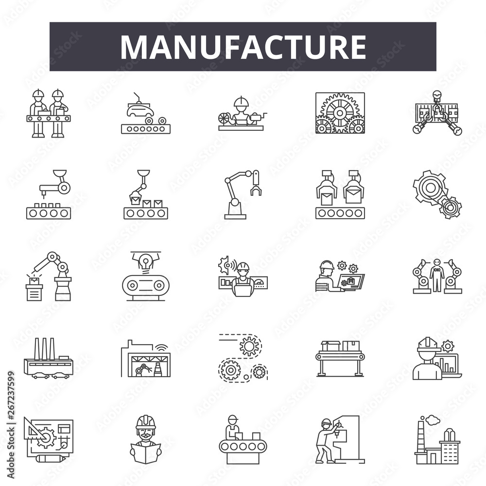 Manufacture line icons, signs, vector set, outline concept, linear ...