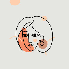 Aufkleber - Vector illustration in minimal linear style - minimalistic female portrait