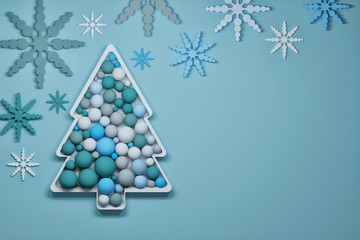 Wall Mural - Christmas tree with balls and snowflakes