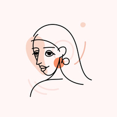 Aufkleber - Vector illustration in minimal linear style - minimalistic female portrait