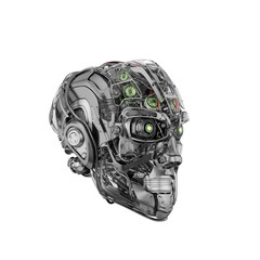 Wall Mural - Cyborg head with visible mechanical parts, 3d rendering