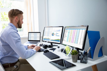 Poster - Businessman Working With Spreadsheets