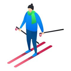 Poster - Boy skiing icon. Isometric of boy skiing vector icon for web design isolated on white background