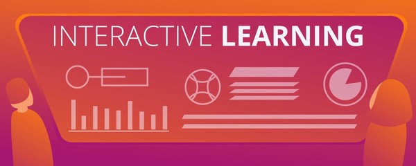 Poster - Interactive learning concept banner. Cartoon illustration of interactive learning vector concept banner for web design
