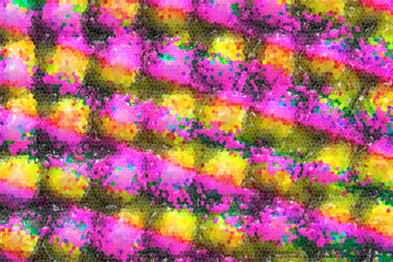 Poster - A glossy 3D stained glass abstract background in pink and yellow