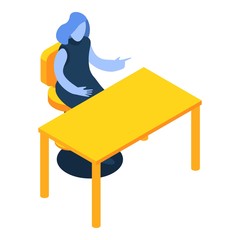 Poster - Businesswoman on desktop icon. Isometric of businesswoman on desktop vector icon for web design isolated on white background