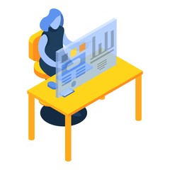 Poster - Woman desktop futuristic graph icon. Isometric of woman desktop futuristic graph vector icon for web design isolated on white background