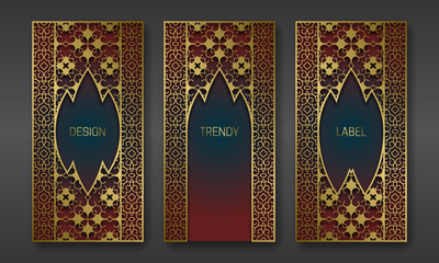 Poster - Golden classic packaging design. Set of labels templates with indian ornament frames.