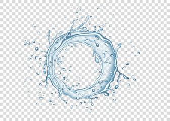 Wall Mural - Blue circle water splash and drops isolated on transparent  background.