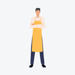 Poster - Kitchen worker or baker standing and wearing apron. Cooking, occupation, profession concept. Vector illustration can be used for presentation slide, poster, new projects