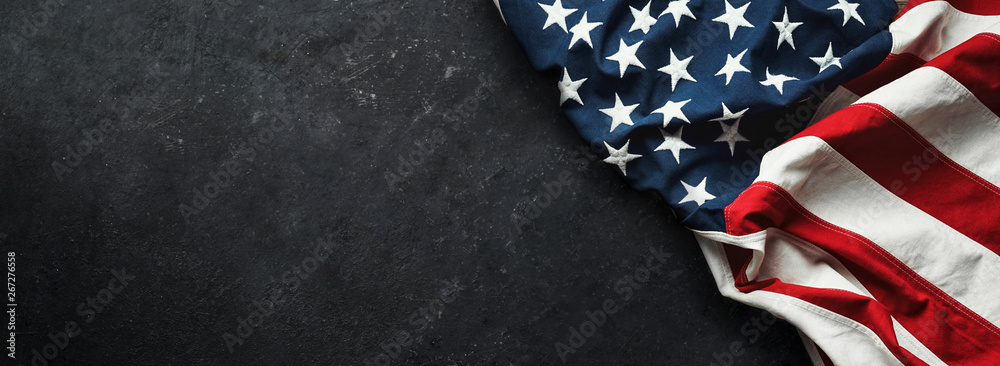 United States Flag On Black Background - obrazy, fototapety, plakaty 
