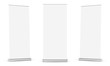 Set of roll up banners mockups isolated on white background. Vector illustration