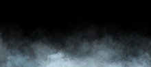 Abstract Fog Or Smoke Move On Black Background. White Cloudiness, Mist Or Smog Background