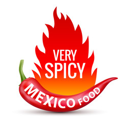 Wall Mural - Fresh red hot chili pepper. Kitchen organic vector spicy taste chili mexican pepper with flame fire