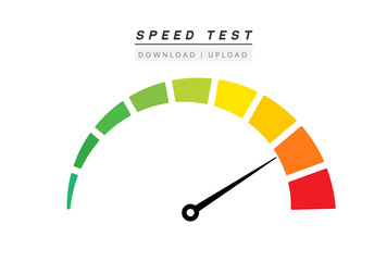 Speed test internet measure. Speedometer icon fast upload download rating. Quick level tachometer accelerate