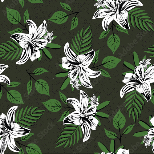 seamless hand draw flower branches with leaf pattern