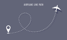 Airplane Route Path Icon. Vector Plane Flight Line Trace, Travel Fly Plan