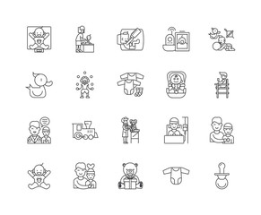 Wall Mural - Childrens line icons, linear signs, vector set, outline concept illustration