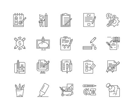 Copywriting line icons, linear signs, vector set, outline concept illustration