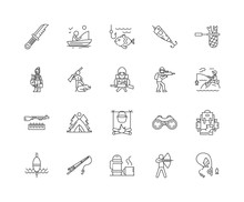Fishing And Hunting Line Icons, Linear Signs, Vector Set, Outline Concept Illustration