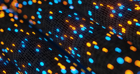 Aufkleber - Abstract blue and orange digital binary code matrix background with flare. Futuristic Big data information technology, data center, block chain, server, internet, hi-speed. 3D rendering