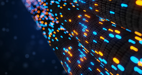 Aufkleber - Abstract blue and orange digital binary code matrix background with flare. Futuristic Big data information technology, data center, block chain, server, internet, hi-speed. 3D rendering