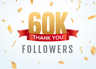 Thank you 60000 followers design template social network number anniversary. Social 60k users golden number friends thousand celebration