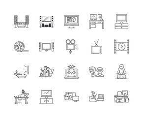 Canvas Print - Home cinema line icons, linear signs, vector set, outline concept illustration